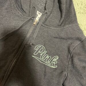 Victoria's Secret PINK Charcoal Gray Hoodie with Light Gray Lining